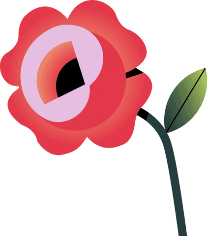Elegant Transparent Vector Flower with Red Petals and Green Leaf