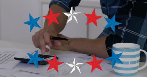 Home finance budgeting with american theme and calculator