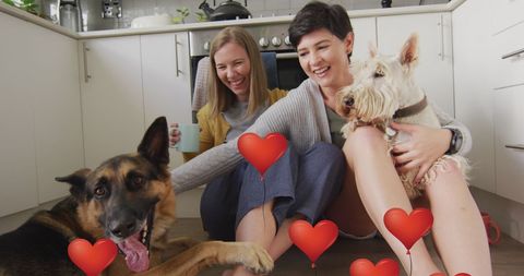 Celebrating Love for Pets with Heart Balloons and Smiling Couple