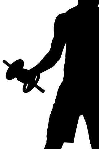 Transparent illustration of male athlete lifting dumbbell