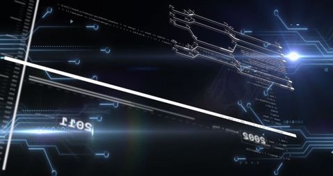 Futuristic digital interface with alphanumeric code and light flare