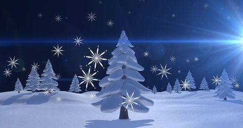 Christmas Snowflakes Falling Over Snow-Covered Trees at Night - Download Free Stock Images Pikwizard.com