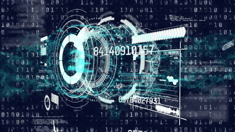 Futuristic Digital Data Processing Interface with Matrix Background