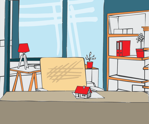 Transparent vector of house model on office desk