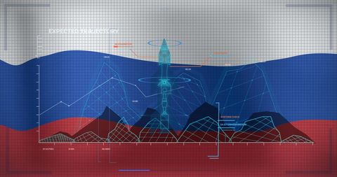 Missile trajectory graph on russian flag backdrop