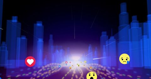 Virtual Reality Metaverse City with Social Media Emoticons - Download Free Stock Images Pikwizard.com