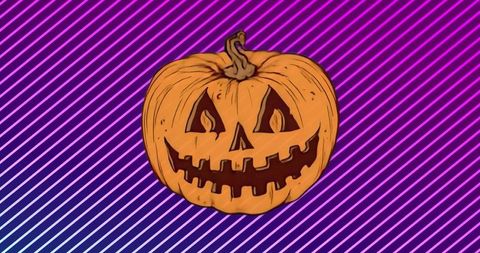 Vibrant halloween jack-o'-lantern on graphic striped background