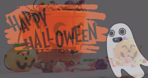 Halloween celebration with candy and ghost illustration
