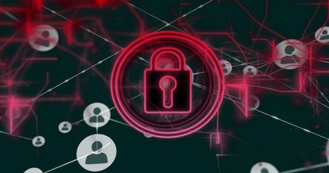 Cyber Security Lock on Digital Network with Data Processing Visuals - Download Free Stock Images Pikwizard.com