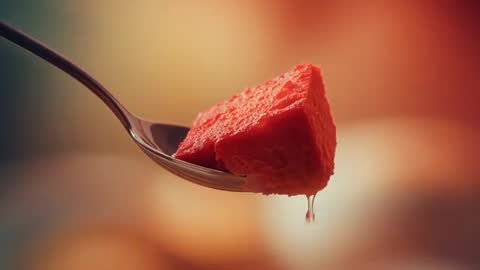Close-up of Watermelon Dripping from Spoon in Slow Motion