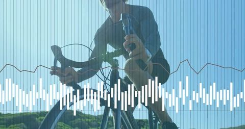 Endurance road cycling athlete holding water bottle with waveform performance overlay