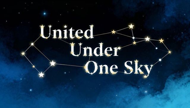 United Under One Sky Golden Constellation Typography on Nebula Nightscape Celestial Banner