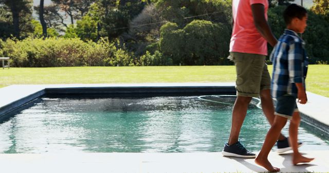 Father and Son Enjoying Time at Poolside - Download Free Stock Images Pikwizard.com