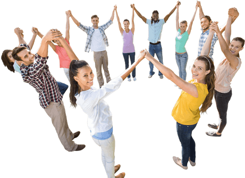 Diverse Group of People Holding Hands on Transparent Background