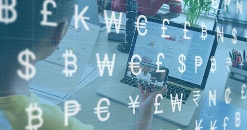 Professional Working Remotely with Digital Currency Overlay