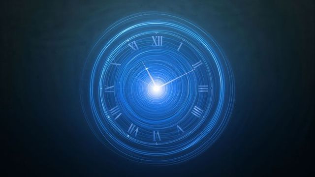 Futuristic neon clock with glowing digital elements