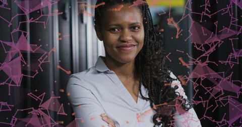 African American Woman in Server Room with Digital Network Graphics - Download Free Stock Images Pikwizard.com