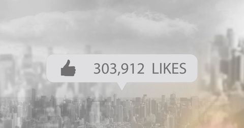Rising Social Media Likes Over Urban Cityscape