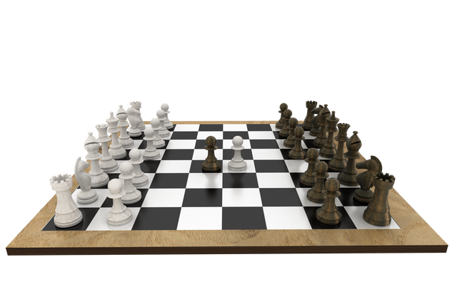 Transparent Checkered Chess Board with Classic Wooden Pieces Facing Each Other - Download Free Stock Videos Pikwizard.com