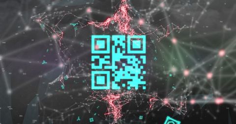 Neon Barcode with Network Connections on Dark Cloudy Background - Download Free Stock Images Pikwizard.com