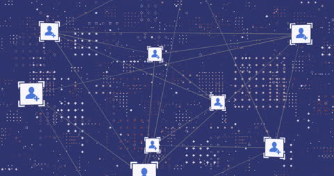 Digital Network Graphic with Connected User Icons on Blue Background