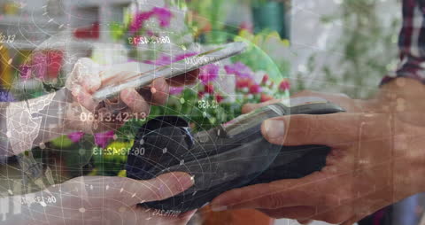 Digital Payment Overlay with Futuristic Data Graphics