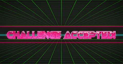 Retro digital challenge with neon text and grid background