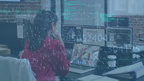 Data Processing Visual Overlaid on Office Worker Using Laptop