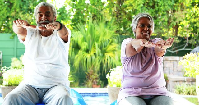 Senior African American Couple Exercising on Yoga Balls Outdoors - Download Free Stock Images Pikwizard.com