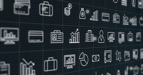 Grid of Financial Iconography on Corporate Tech Dashboard