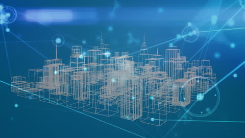 Digital Cityscape with Network Connections Visualization
