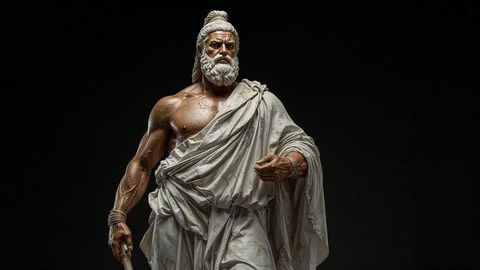 Ancient greek-style sculpture with detailed anatomy and drapery