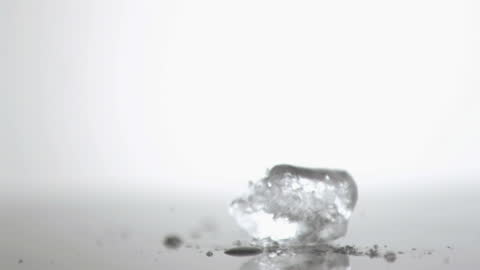 Ice Cube Shattering on Reflective Surface in Slow Motion