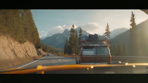 Van on Highway Curve with Luggage on Mountain Adventure