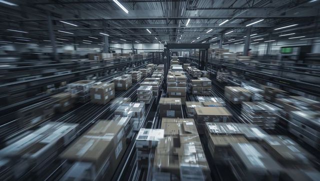 Moving parcels on high-speed fulfillment conveyor with barcode labels and automation