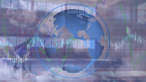 Futuristic Globe Overlaid with Financial Data and Basketball