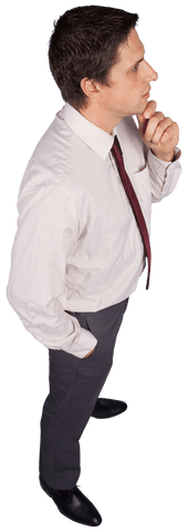 Transparent Businessman Thinking with Hand on Chin from Side