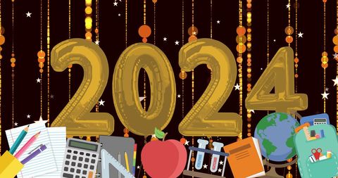 Colorful education 2024 celebration with school items