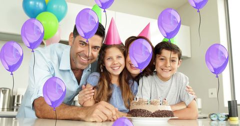 Family Birthday Celebration with Party Hats and Cake - Download Free Stock Images Pikwizard.com