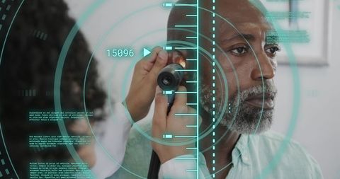 Digital Health Check Exam with Patient and High-Tech Interface