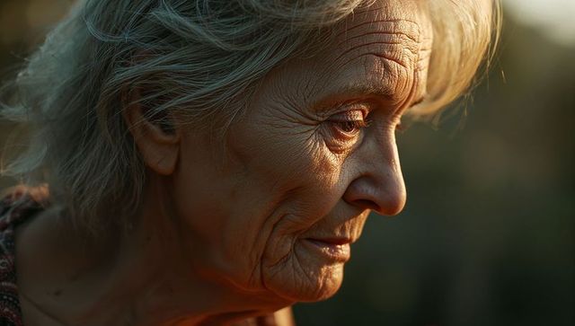 Elderly Woman in Golden Light Embracing Tranquility