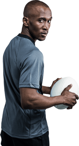Athlete Holding Rugby Ball with Determination, Transparent Background