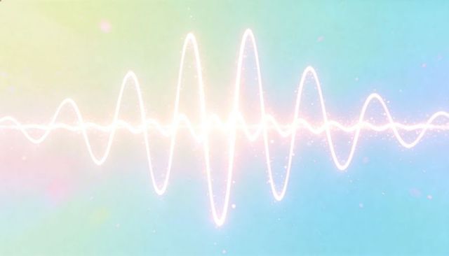Luminous pastel soundwave with sparkling neon glow, abstract audio waveform for design