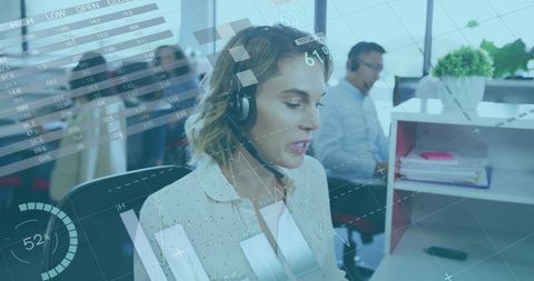 businesswoman analyzing data while using headset in office - Download Free Stock Images Pikwizard.com