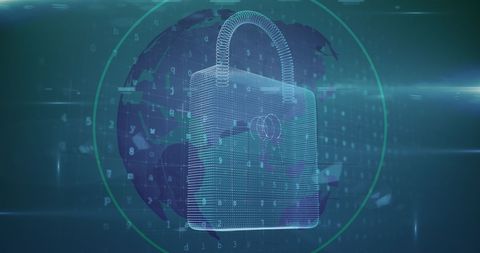 Futuristic digital padlock representing global cybersecurity