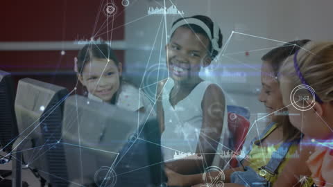 Diverse Children Engaging with Computers and Digital Network