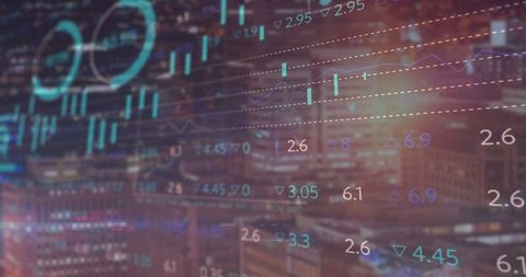 Financial Graph Data Overlay on Nighttime Urban Skyline