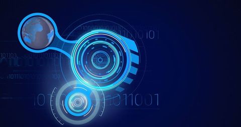 Futuristic digital interface with scanning mechanism and binary code