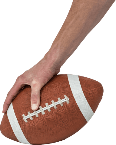 Transparent hand holding american football ball focus