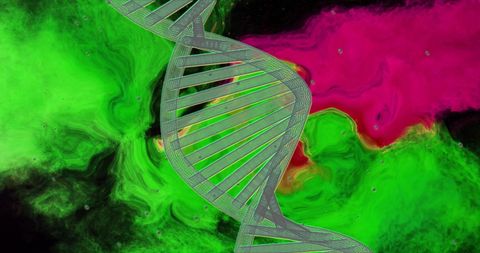Abstract DNA Strand Over Vibrant Digital Background - Download Free Stock Images Pikwizard.com